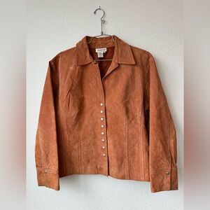 Coldwater Creek Orange Suede Leather Snap Front Shirt Jacket PXL